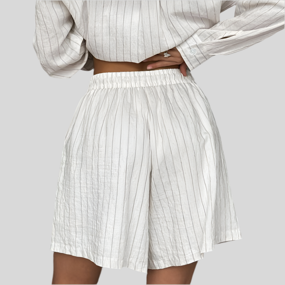 White Striped Long-sleeved Shirt Two-piece Comfortable