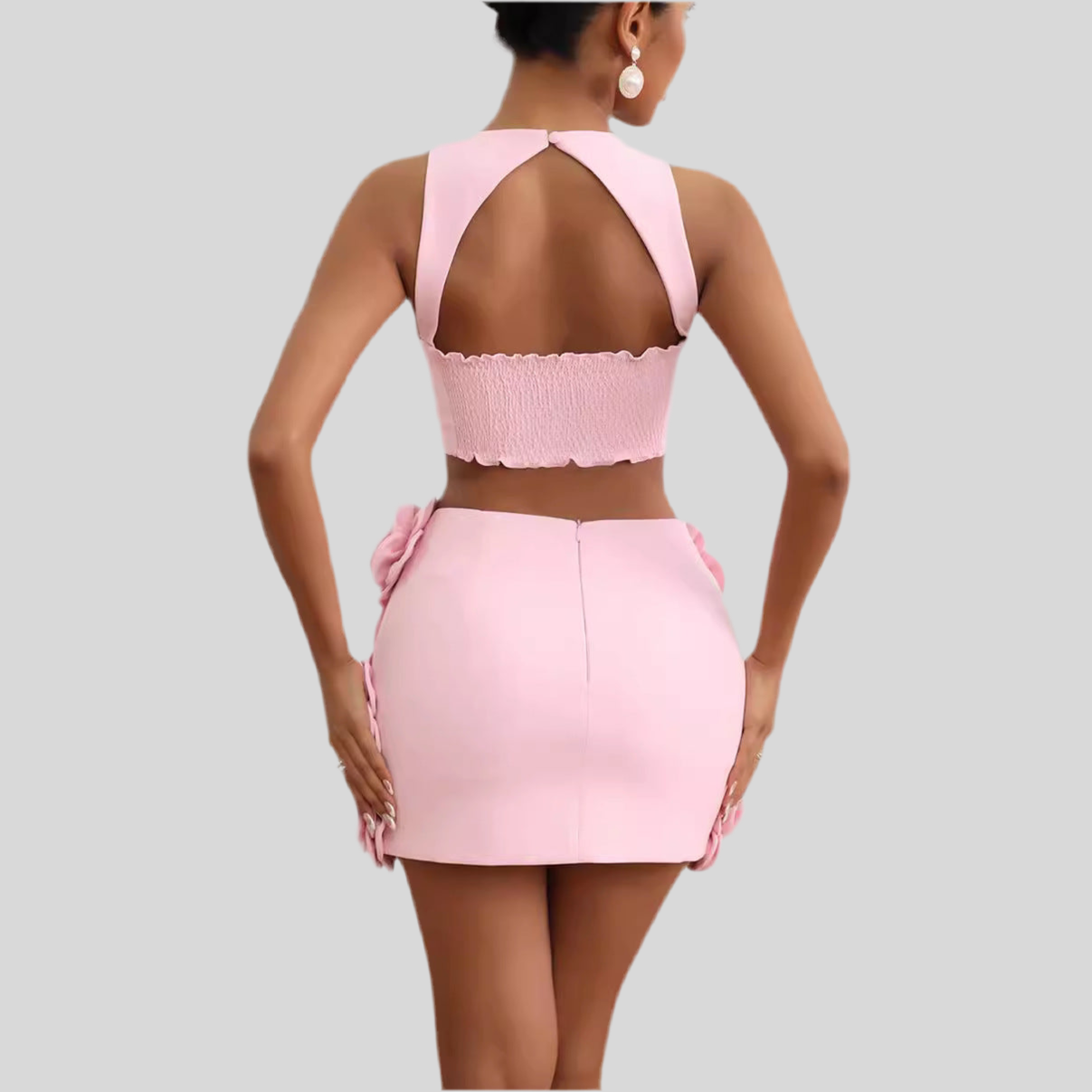 Fashion Suit Top Halter Decorative Flower Skirt