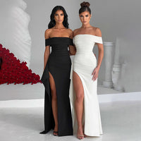 Women's Fashion Temperament Solid Color Slim Sleeveless Split Dresses - Fashivon