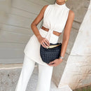 Solid Color Hollow-out Fake Two-piece Top Blouse And Pants Women - Fashivon