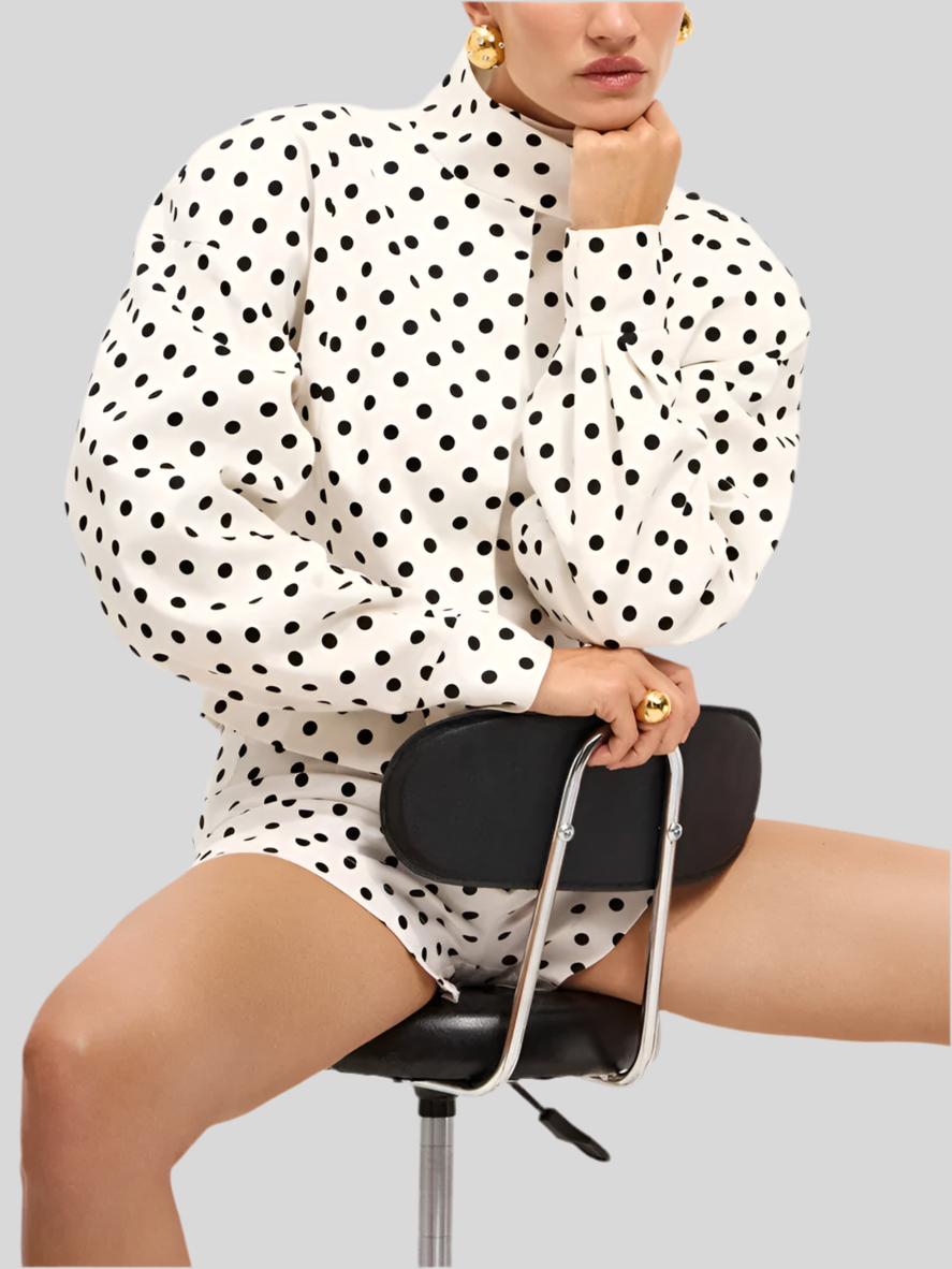 Polka Dots Print Long Sleeve Shirt Coat & Shorts