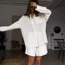 White Striped Long-sleeved Shirt Two-piece Comfortable - Fashivon
