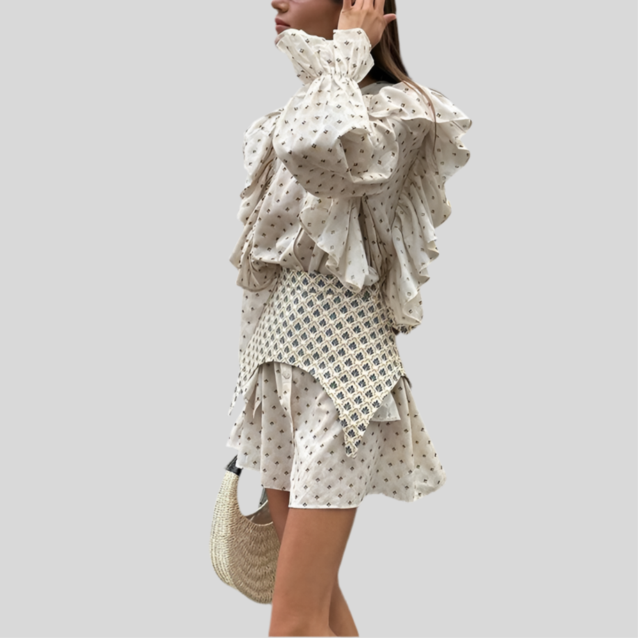 Print Mini Dress with Long Sleeve