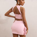 Fashion Suit Top Halter Decorative Flower Skirt - Fashivon
