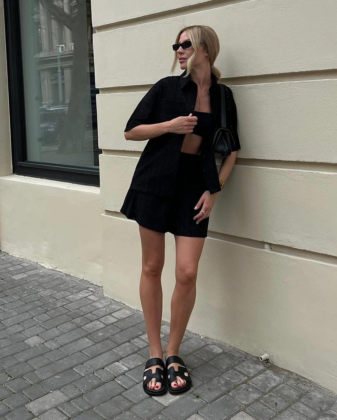 Hollow Short Sleeve Lapel Shirt Women's Shorts - Fashivon
