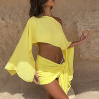Vacation Style Fashion Off-shoulder Top Wrap Skirt Two-piece Set For Women - Fashivon