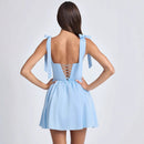 Bow-tied Strap Dress Summer Fashion Backless Square Collar High Waist Short Dress Beach Clothing For Women - Fashivon