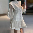 High-end Custom Fashion Runway Dresses Stereoscopic Cut Slender Button with Bubble Sleeves Ladies Dress - Fashivon