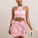 Fashion Suit Top Halter Decorative Flower Skirt - Fashivon