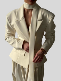 Ribbon Waist-closing Blazer Coat For Women Elegant Slim Commuter Jacket Short Suit 2025 Autumn Winter New Long Sleeve - Fashivon