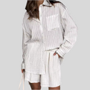 White Striped Long-sleeved Shirt Two-piece Comfortable - Fashivon
