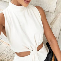 Solid Color Hollow-out Fake Two-piece Top Blouse And Pants Women - Fashivon