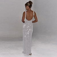 Pure Color Sequins Sling Slim Fit Dress - Fashivon