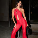 Mesh Jumpsuit Trousers Slim Dress Red For Women - Fashivon