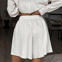 White Striped Long-sleeved Shirt Two-piece Comfortable - Fashivon