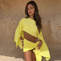 Vacation Style Fashion Off-shoulder Top Wrap Skirt Two-piece Set For Women - Fashivon