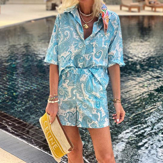 Floral Print Short Sleeve Shirt, Shorts suits Two-piece - Fashivon