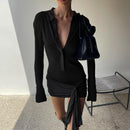 Fashion Semi See-through Ribbon Lapel Long Sleeve Dress Women - Fashivon