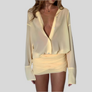 Spring Elegant Lapel Slim-fit Sheath Lace-up Shirt Dress - Fashivon