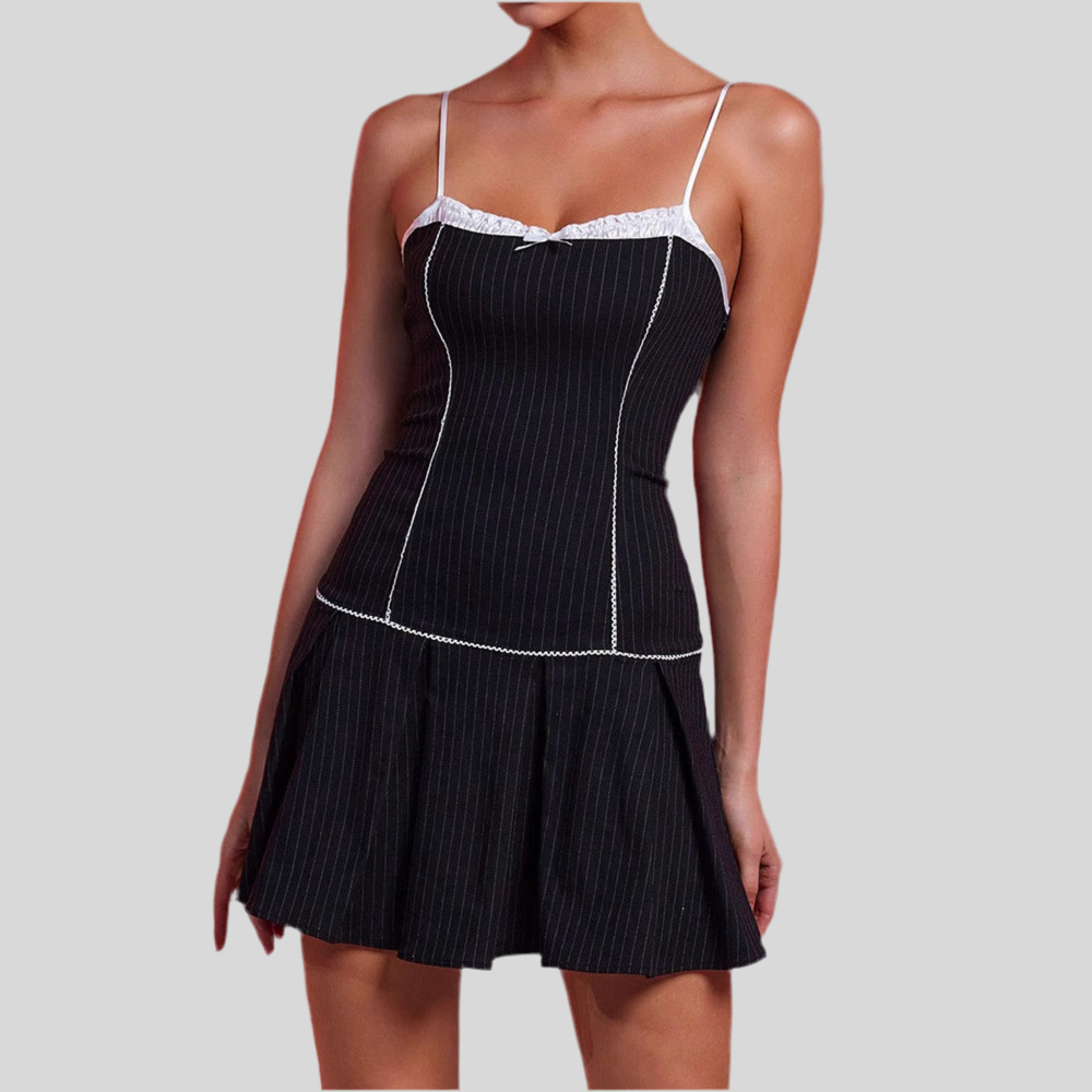 Vintage Stripe Contrast Color And Versatile Slip Dress