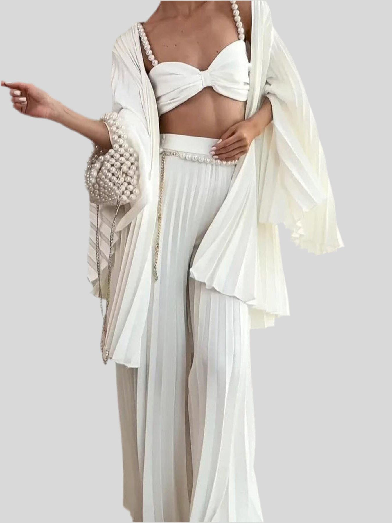 White Three-piece Wide-leg Pants Suit