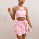Fashion Suit Top Halter Decorative Flower Skirt - Fashivon