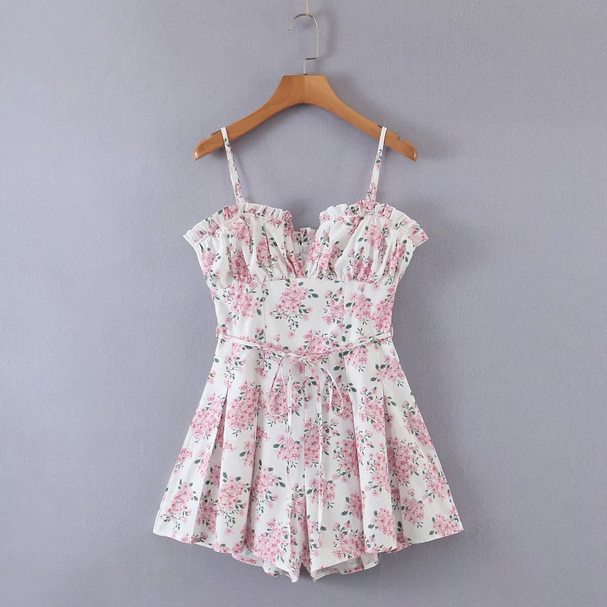 Slim-fit Pink Flower Suspender Jumpsuit Women - Fashivon