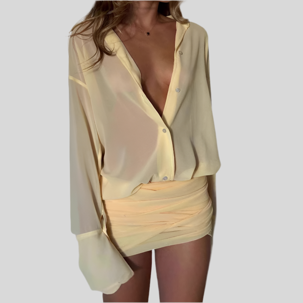 Spring Elegant Lapel Slim-fit Sheath Lace-up Shirt Dress