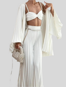 White Three-piece Wide-leg Pants Suit - Fashivon