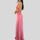 V Lace Long Dress Pink - Fashivon