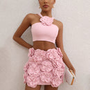 Fashion Suit Top Halter Decorative Flower Skirt - Fashivon