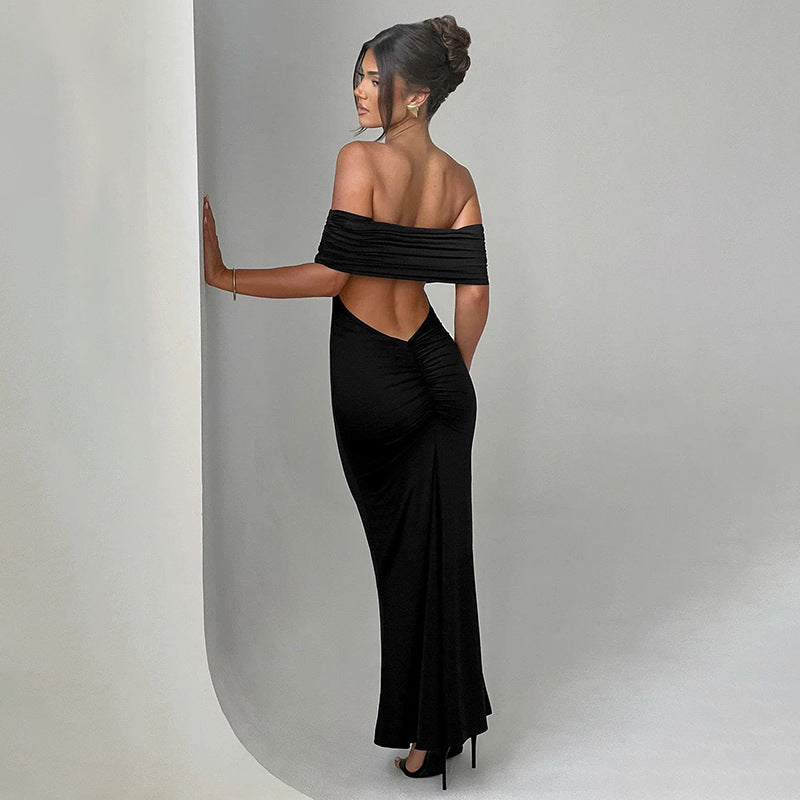 Socialite Style Elegant Backless Off-shoulder Dress Women
