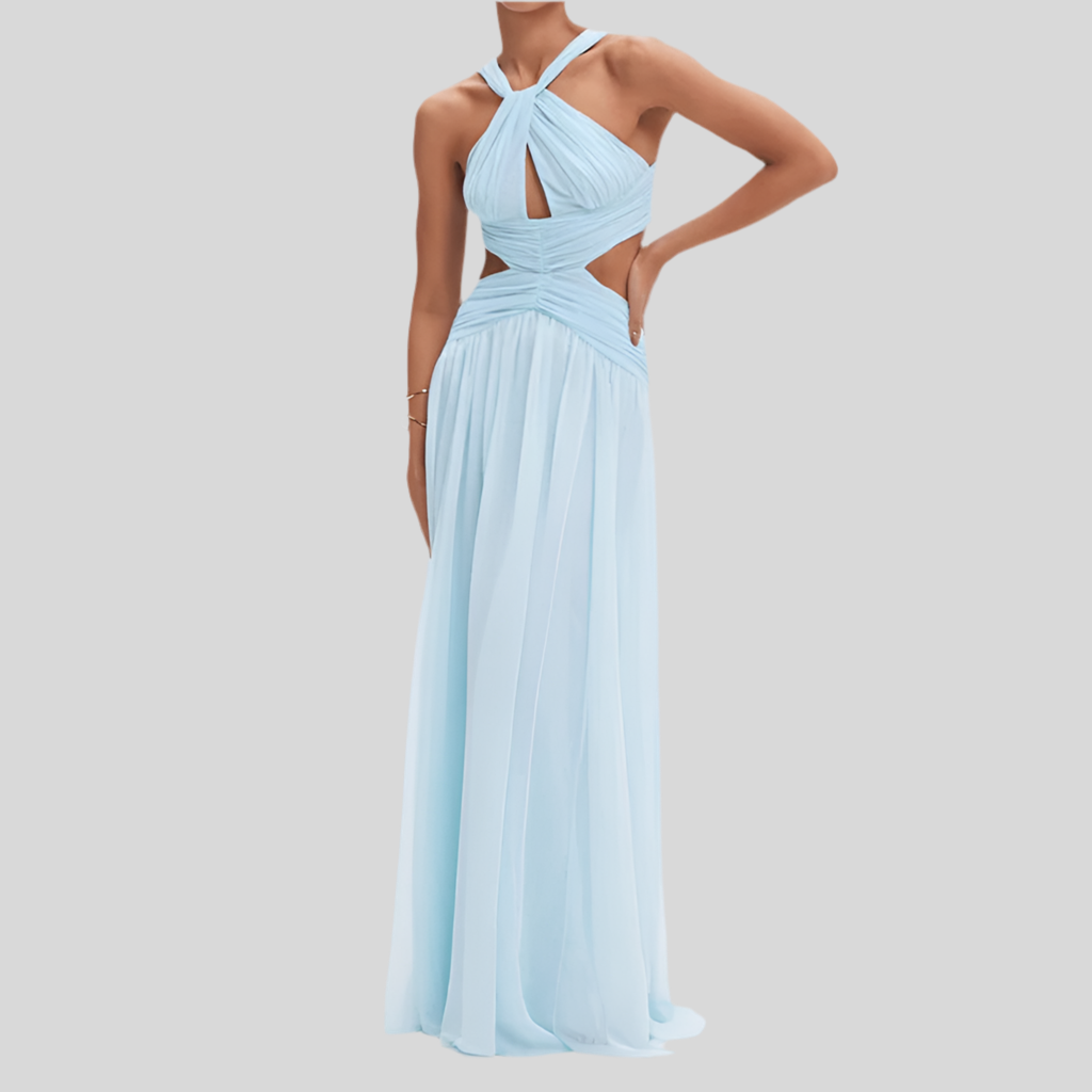 Blue Long Backless Dres