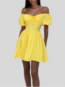 Puff  Sleeves Mini Dress - Fashivon