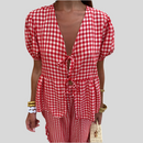 Women's Fashion V-neck Plaid Knotted Suit - Fashivon