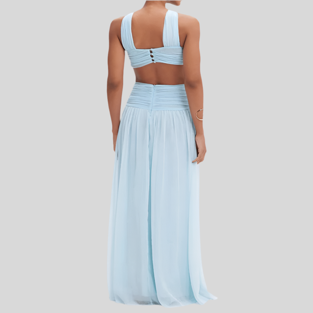 Blue Long Backless Dres
