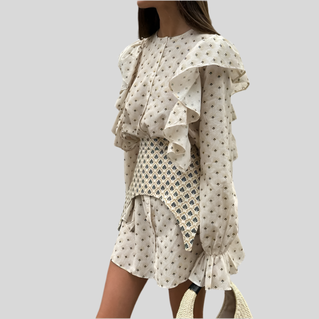 Print Mini Dress with Long Sleeve
