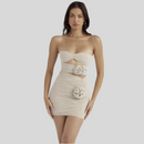 Strapless Flower Mesh Women Dress Apricot Hollow Out - Fashivon