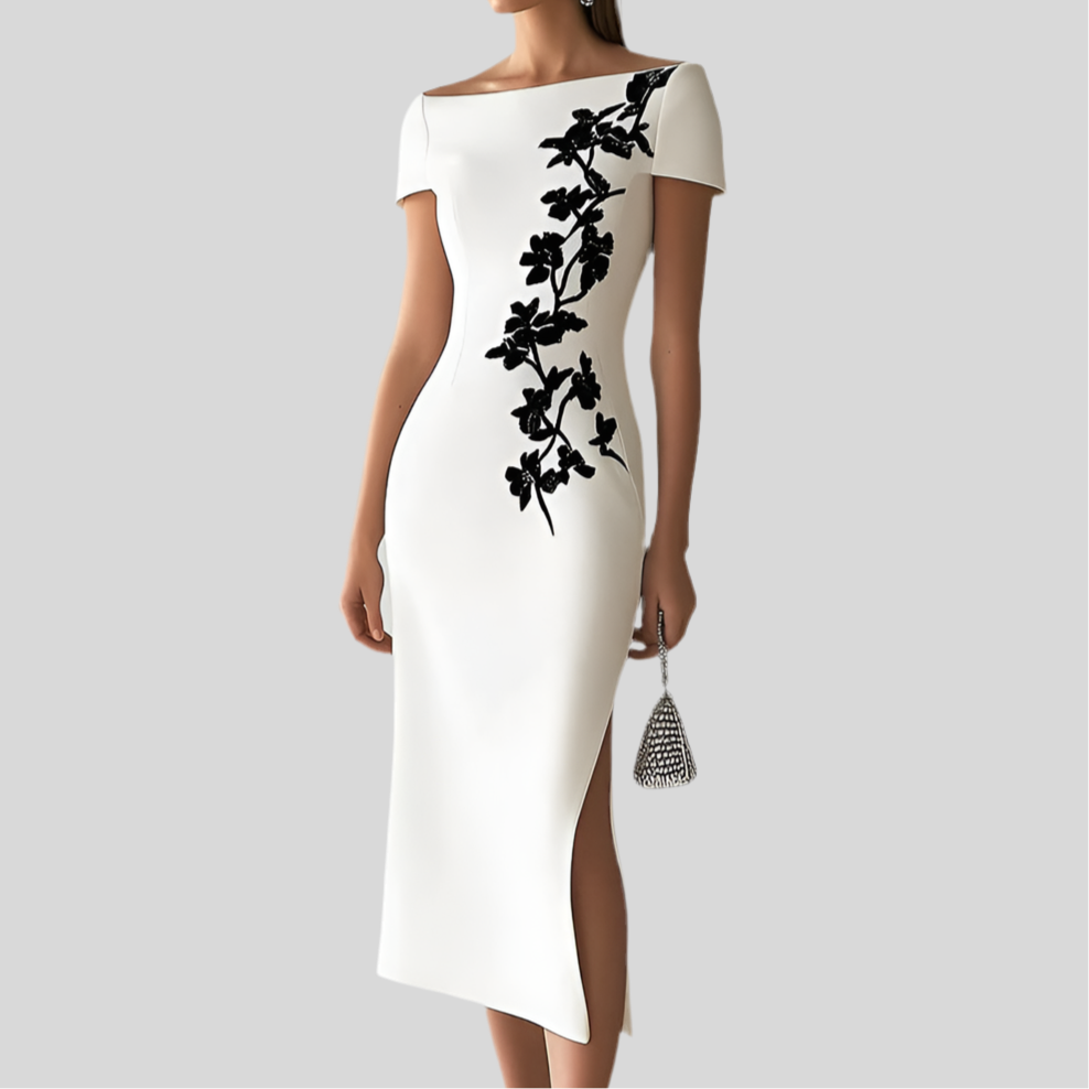 White Short Sleeve Elegant Dress