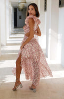 Summer Vacation Print Long Dress V-Neck Backless Floral Dress - Fashivon