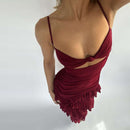 Hollow-out Side Slit Backless Gauzy Sling Dress Women - Fashivon