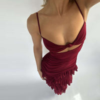 Hollow-out Side Slit Backless Gauzy Sling Dress Women - Fashivon