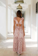 Summer Vacation Print Long Dress V-Neck Backless Floral Dress - Fashivon