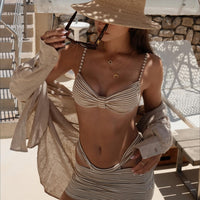 Women's Simple Casual Striped Split Swimsuit - Fashivon