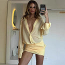 Spring New Elegant Sexy Lapel Slim-fit Sheath Lace-up Shirt Dress - Fashivon