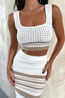 Summer New Sleeveless Vest Sexy Slit Striped Skirt Knitting Suit - Fashivon