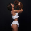 Women's Pure White Suspender Underwear Ruffled Shorts Suit - Fashivon
