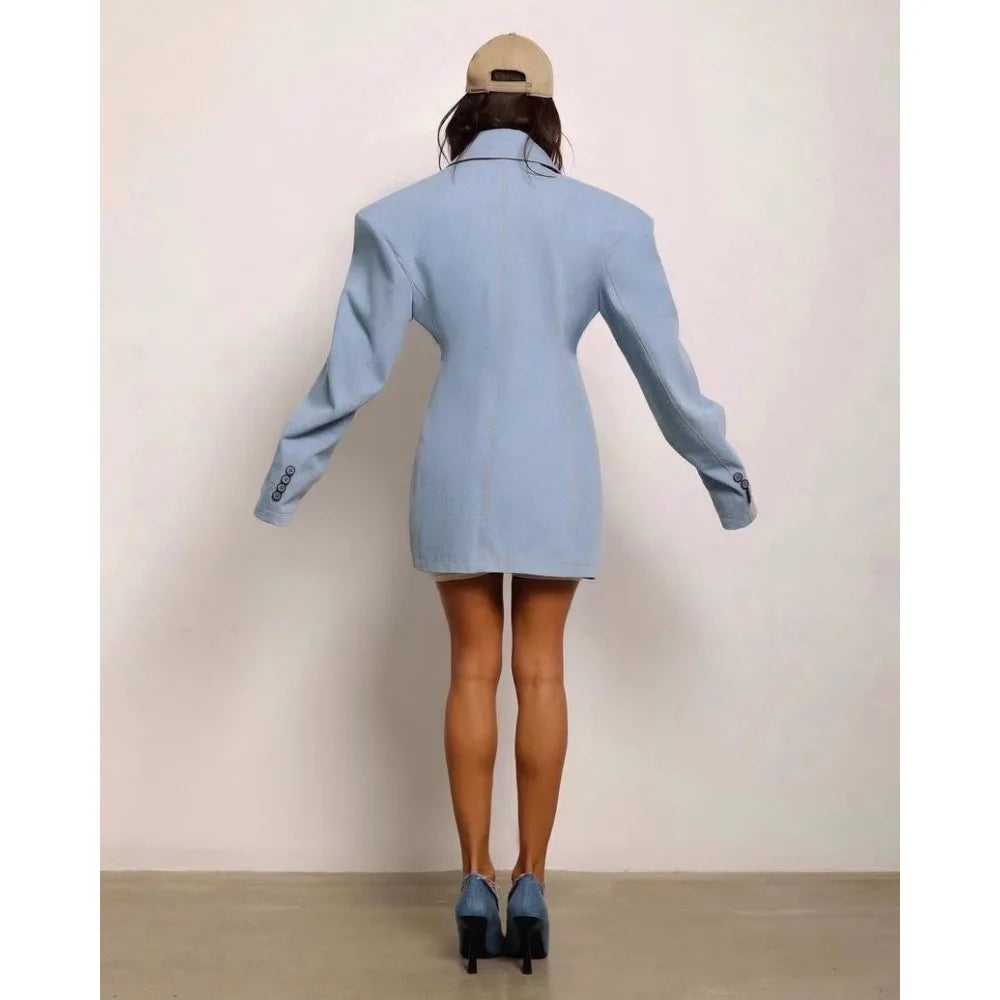 Blue Button Loose Jackets