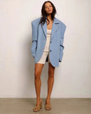 Blue Button Loose Jackets - Fashivon