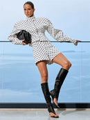 Polka Dots Print Long Sleeve Shirt Coat & Shorts - Fashivon